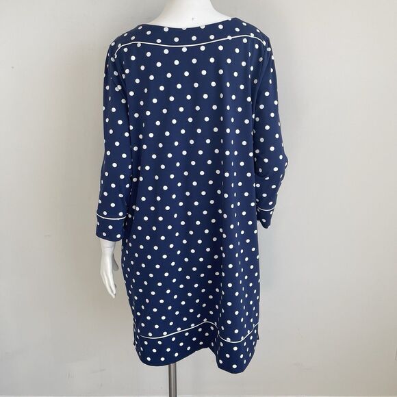 Lands End Navy Polka Dot Sheath Casual Dress XL Preppy Resort Summer Nautical - Picture 6 of 14